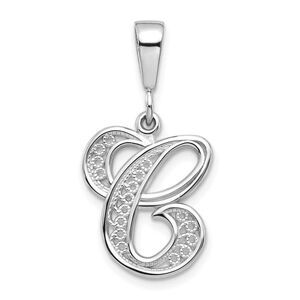 14k White Gold, Maci Collection, LG Filigree Script Initial C Pendant
